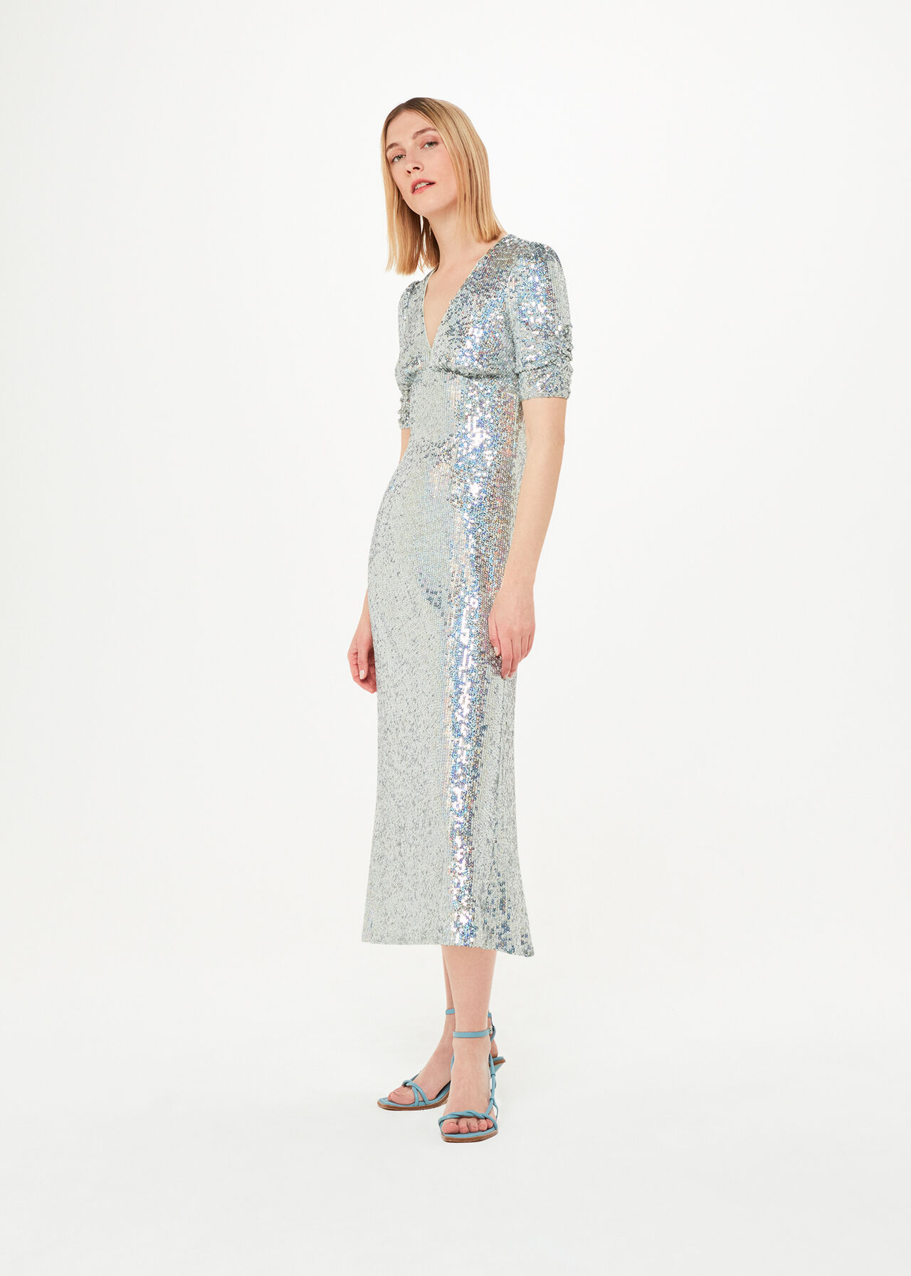 SEQUIN MIDI DRESS - Silver