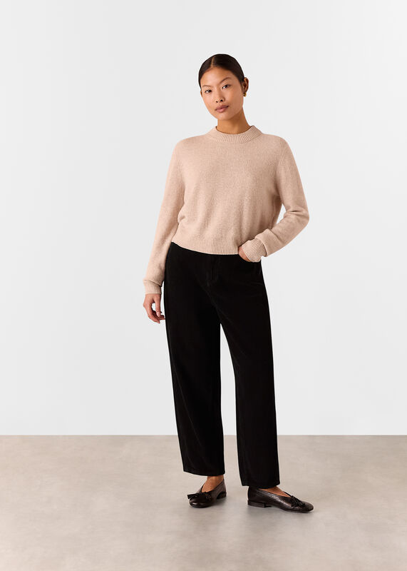 Black Petite High Waist Cord Barrel Jean