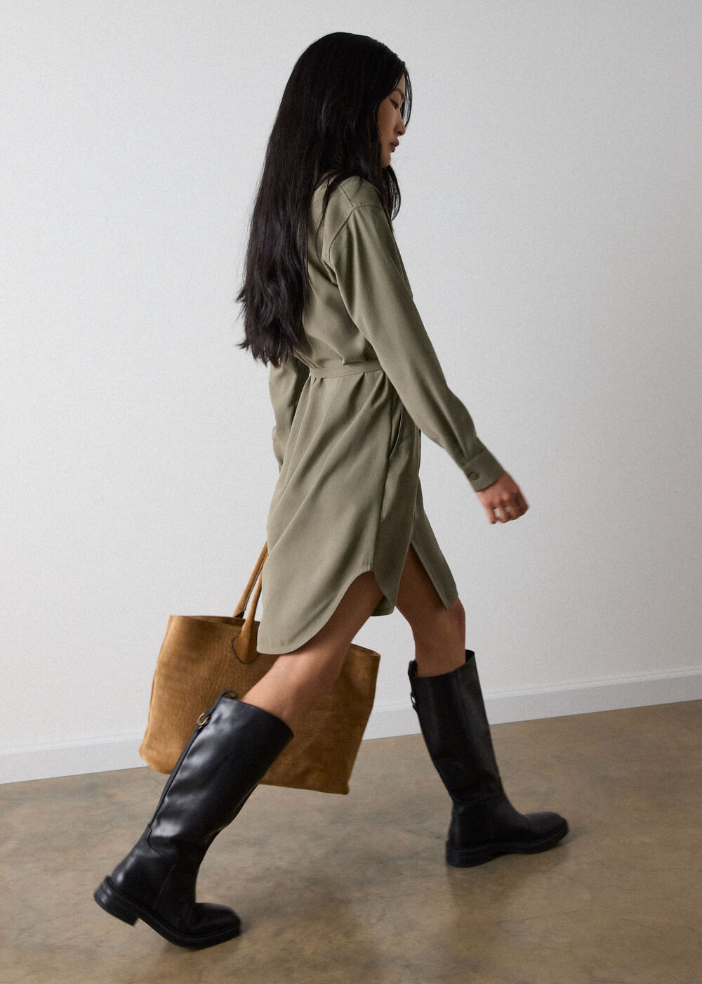 Ring Detail Shirt Twill Dress