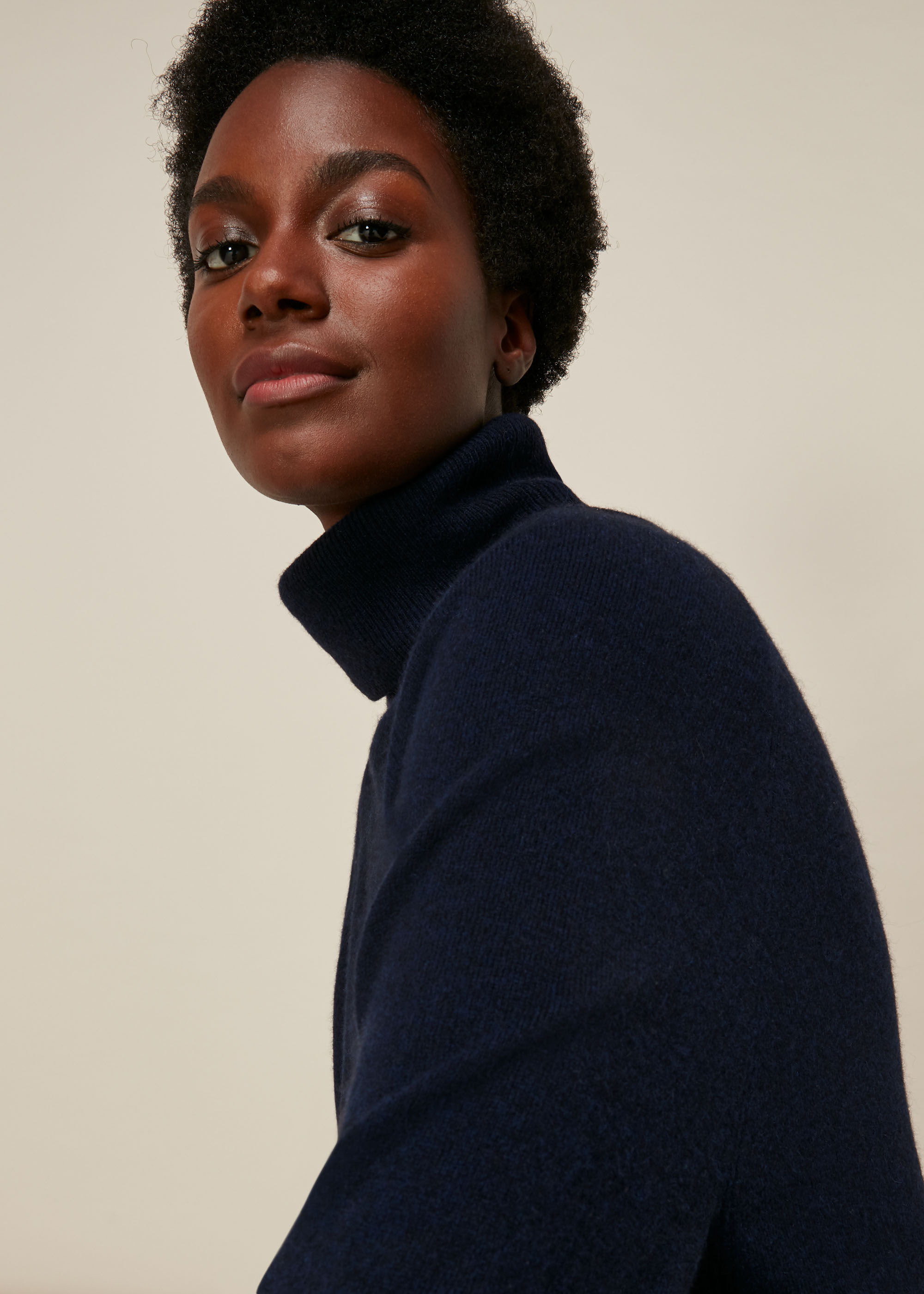 Navy Cashmere Roll Neck Knit WHISTLES