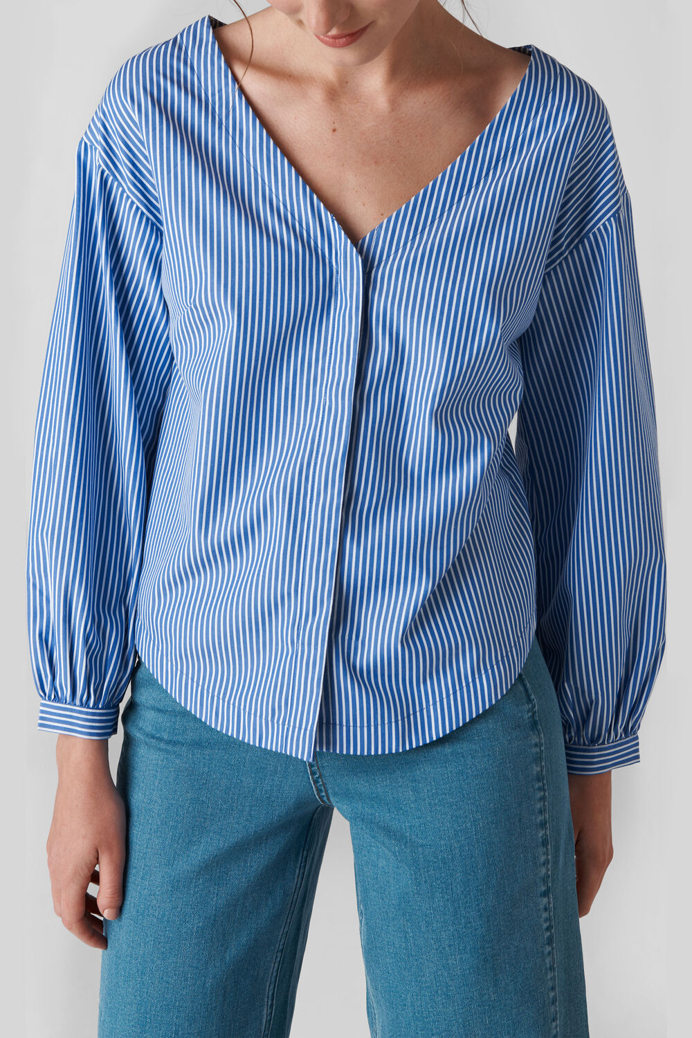 V Bardot Stripe Shirt Blue/White