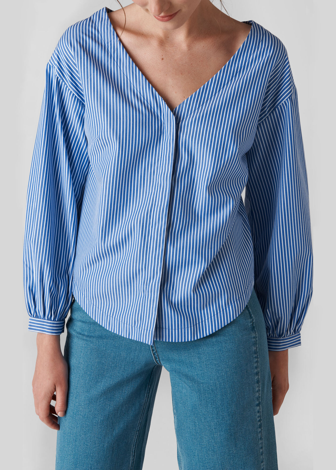 Whistles Women V Bardot Stripe Shirt - Blue, White - 16