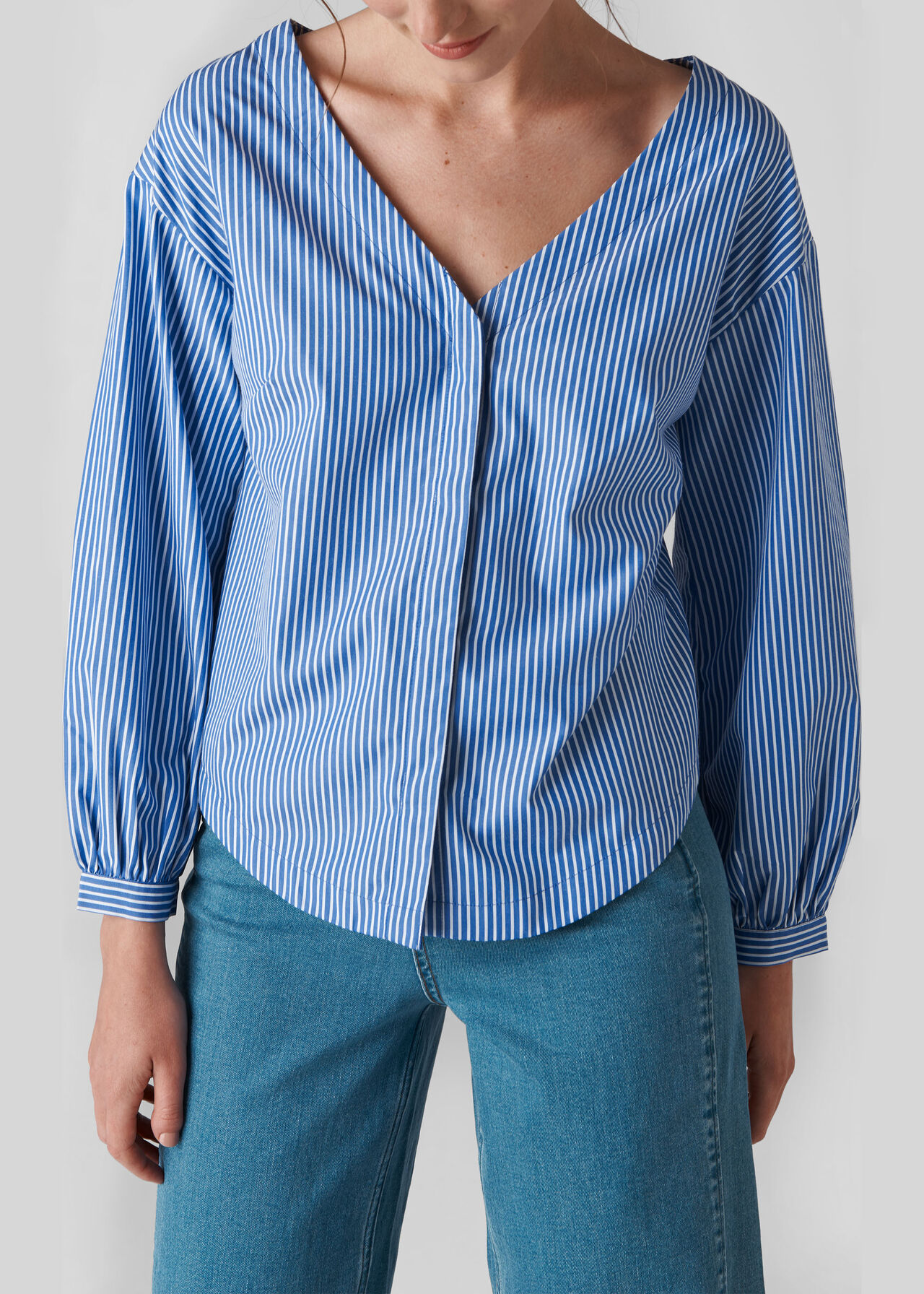 V Bardot Stripe Shirt Blue/White