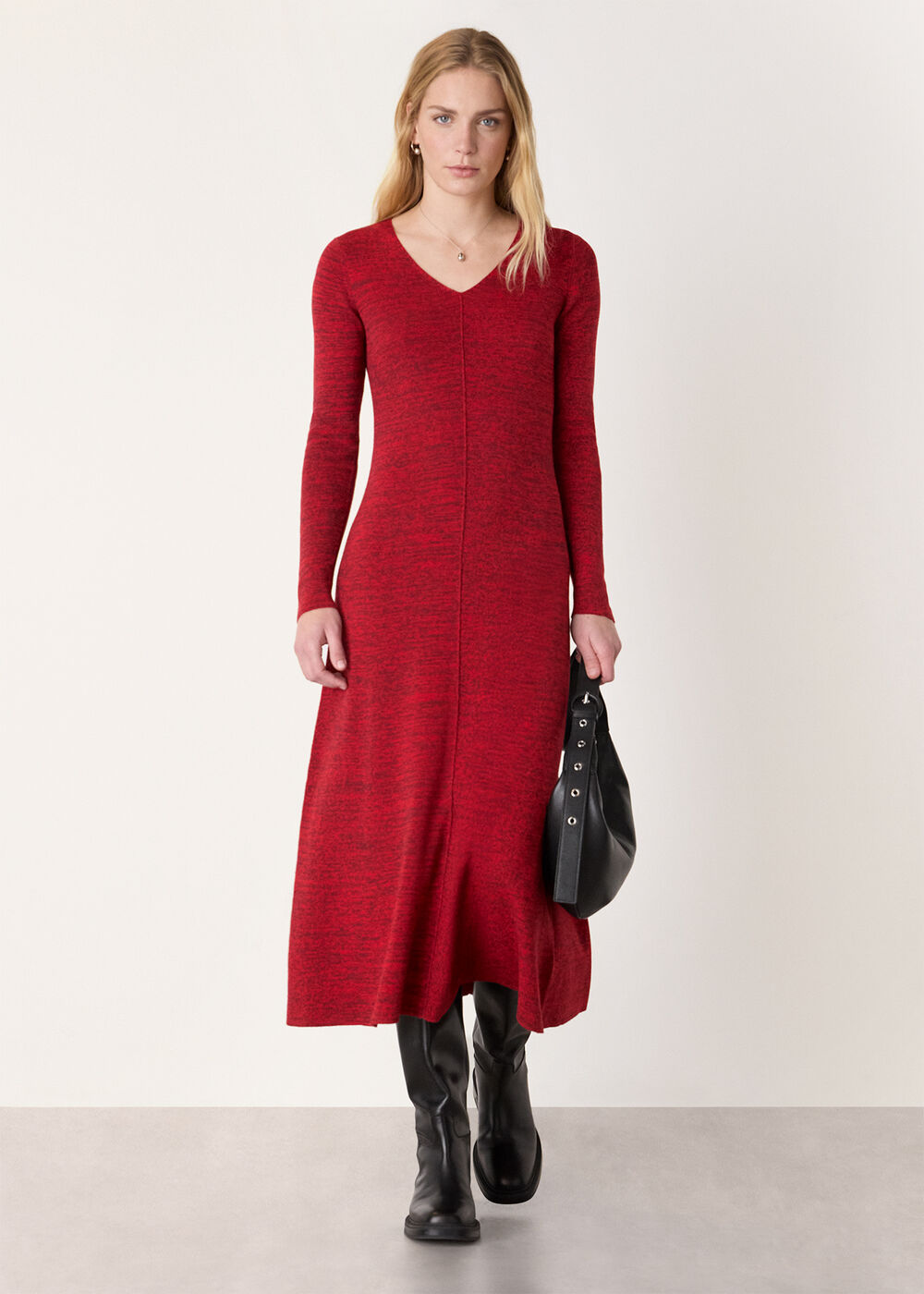 Melange Ribbed Midi Knit Dress