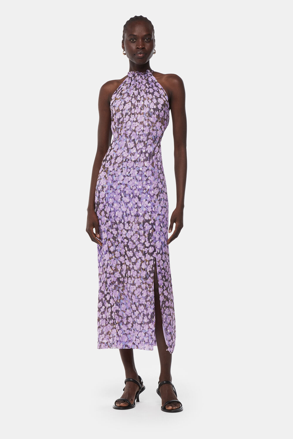 Purple Floral Metallic Dobby Dress