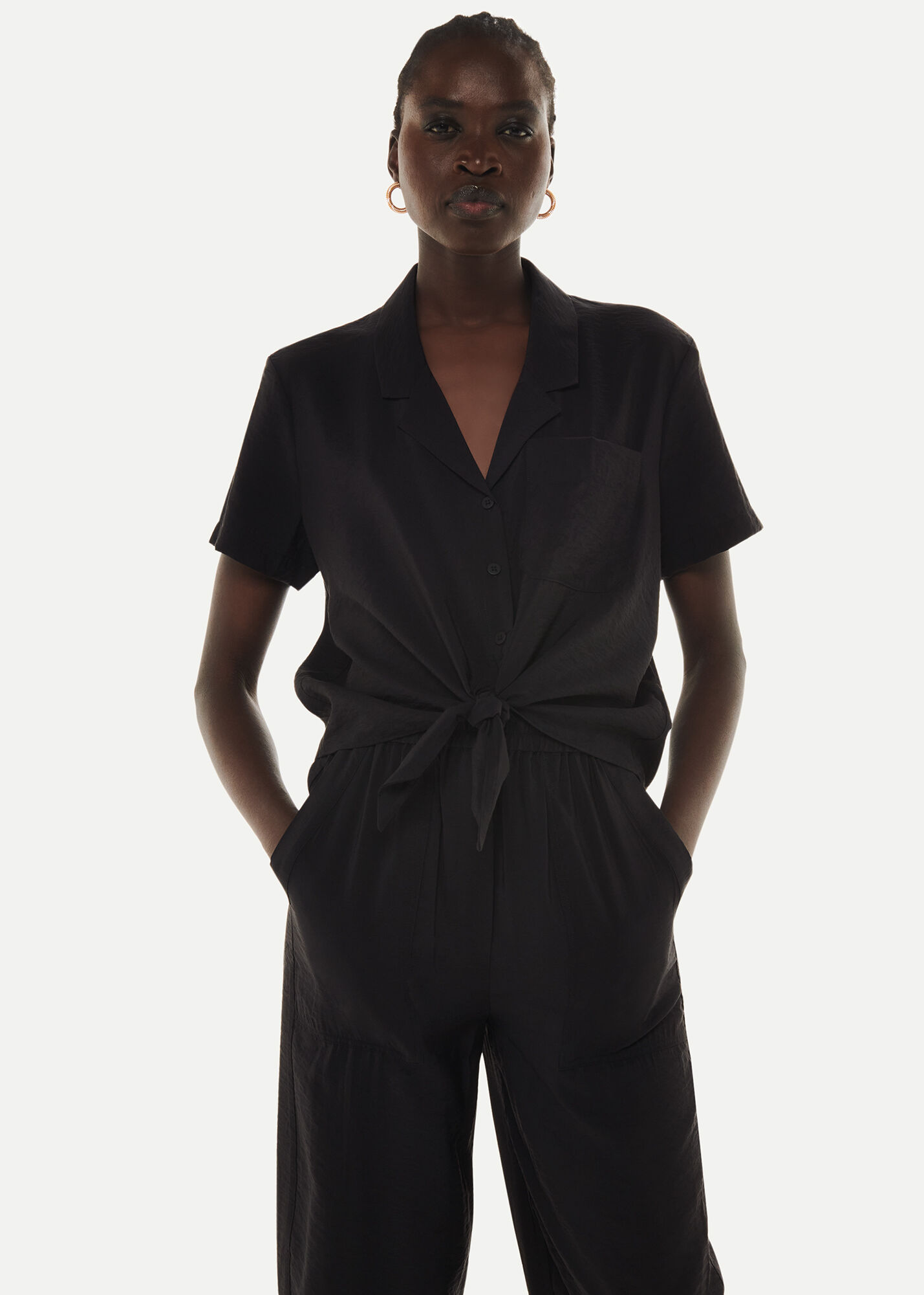 Black Nicola Tie Front Blouse | WHISTLES | Whistles US |