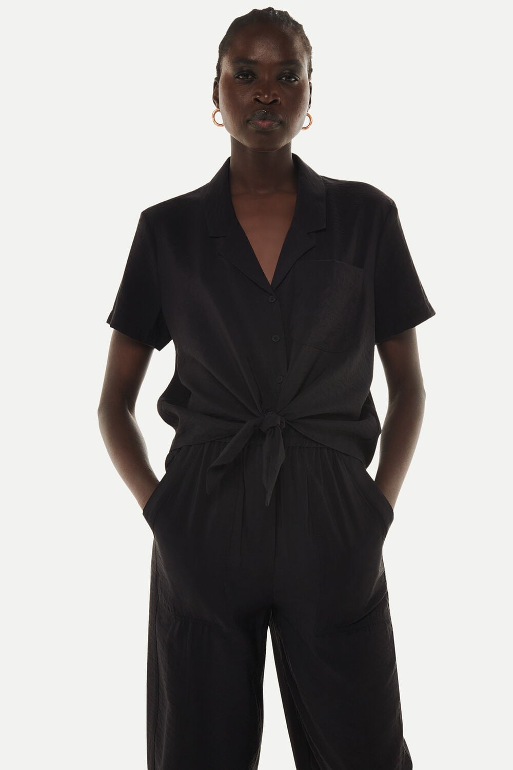 Black Nicola Tie Front Blouse