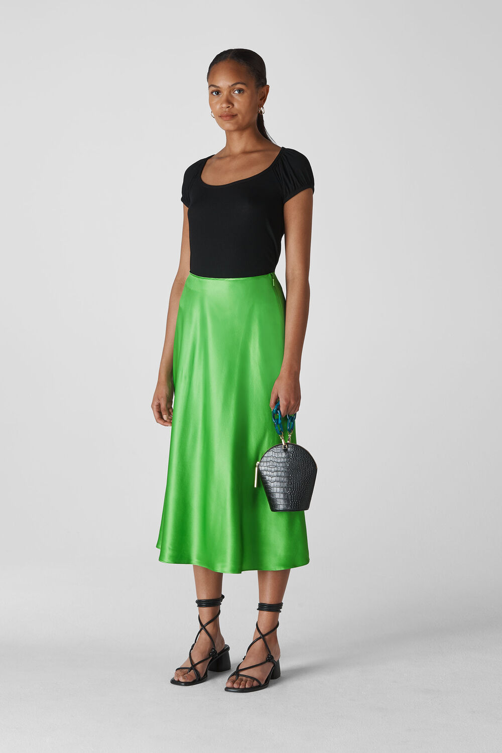 Silk Satin Bias Skirt Lime