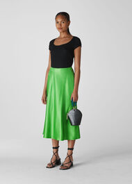 Silk Satin Bias Skirt Lime