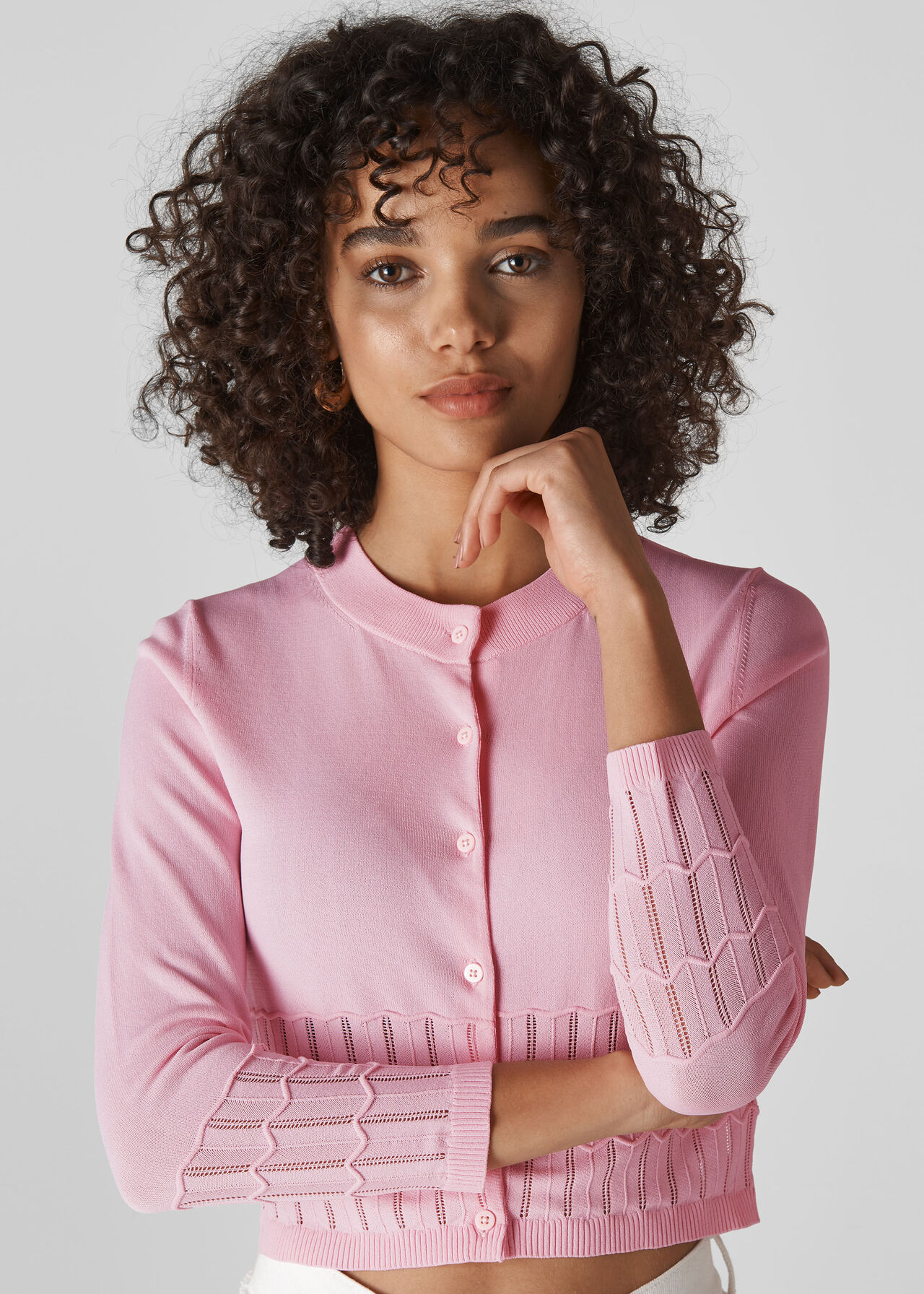 Pale Pink Pointelle Cardigan | WHISTLES