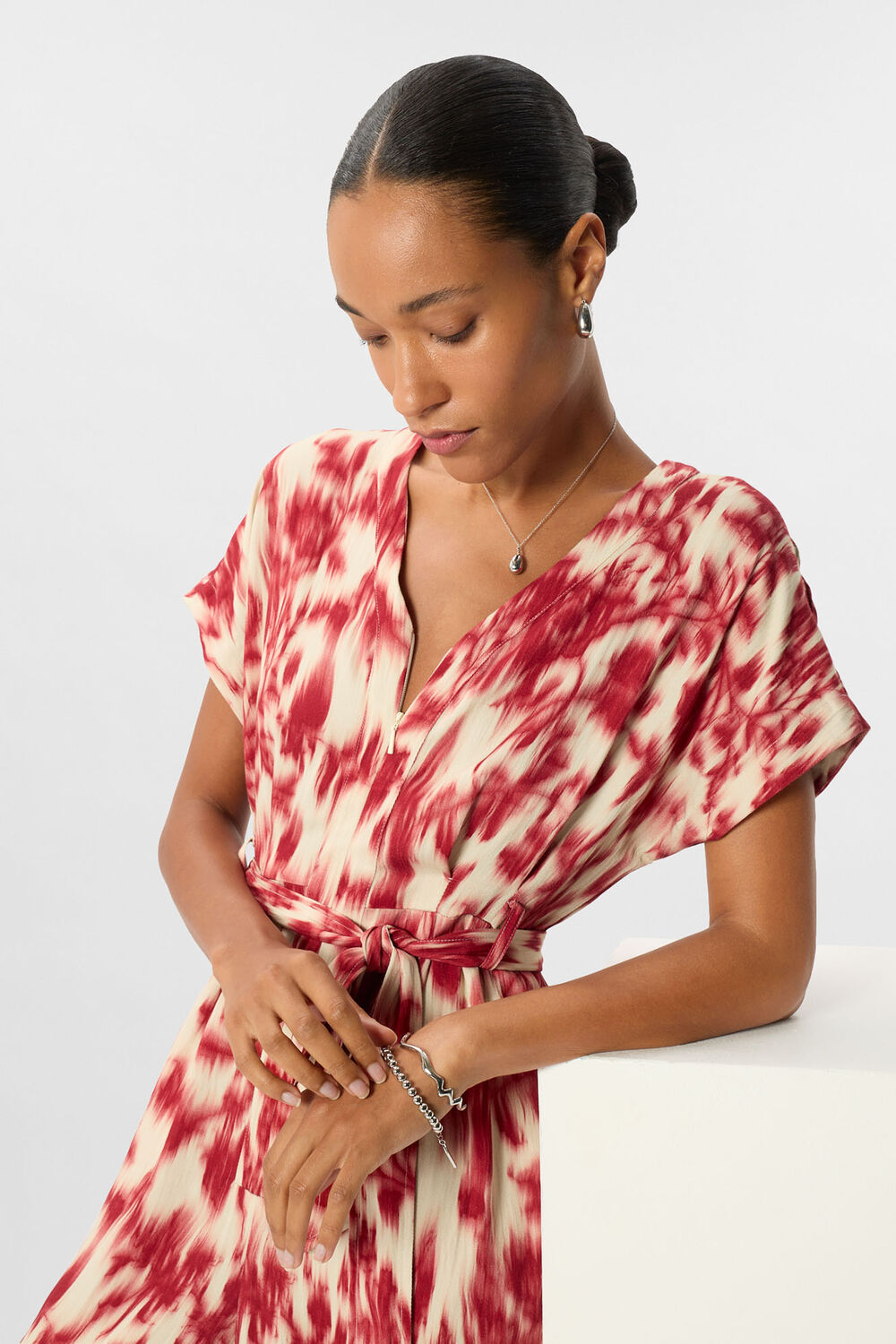 Red Petite Blurred Floral Tie Jumpsuit