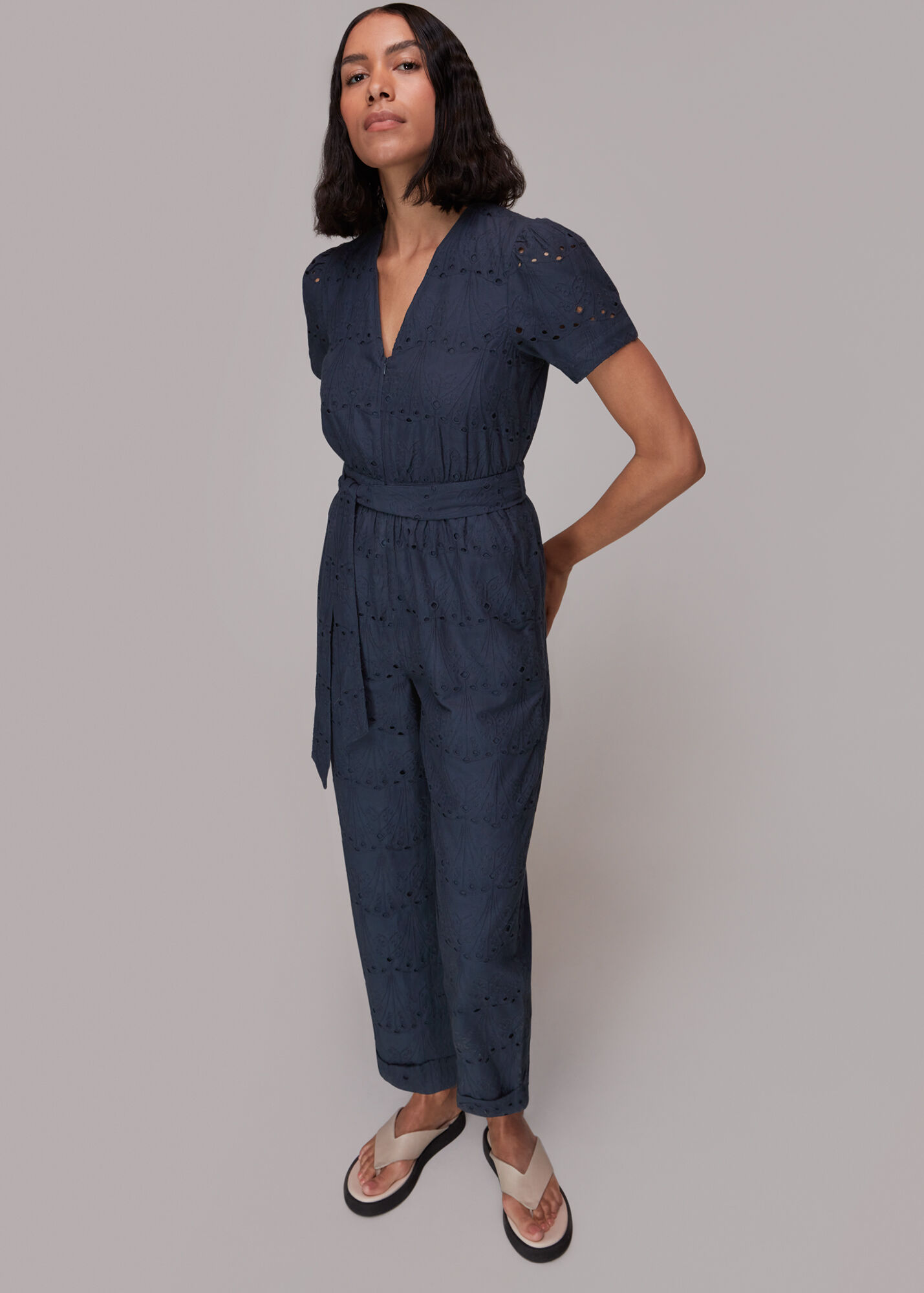 Navy Zoe Broderie Jumpsuit WHISTLES