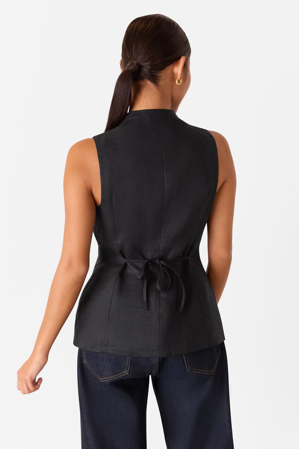 Black Petite Molly Linen Waistcoat