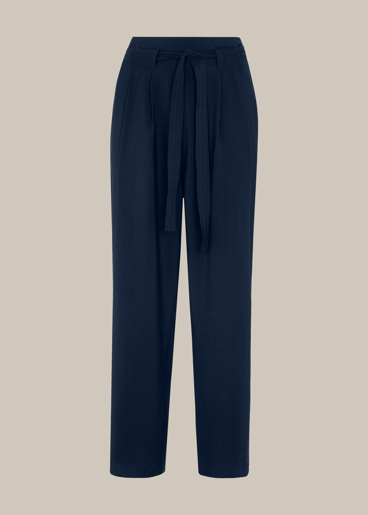 Belted Casual Crop Trouser Navy 