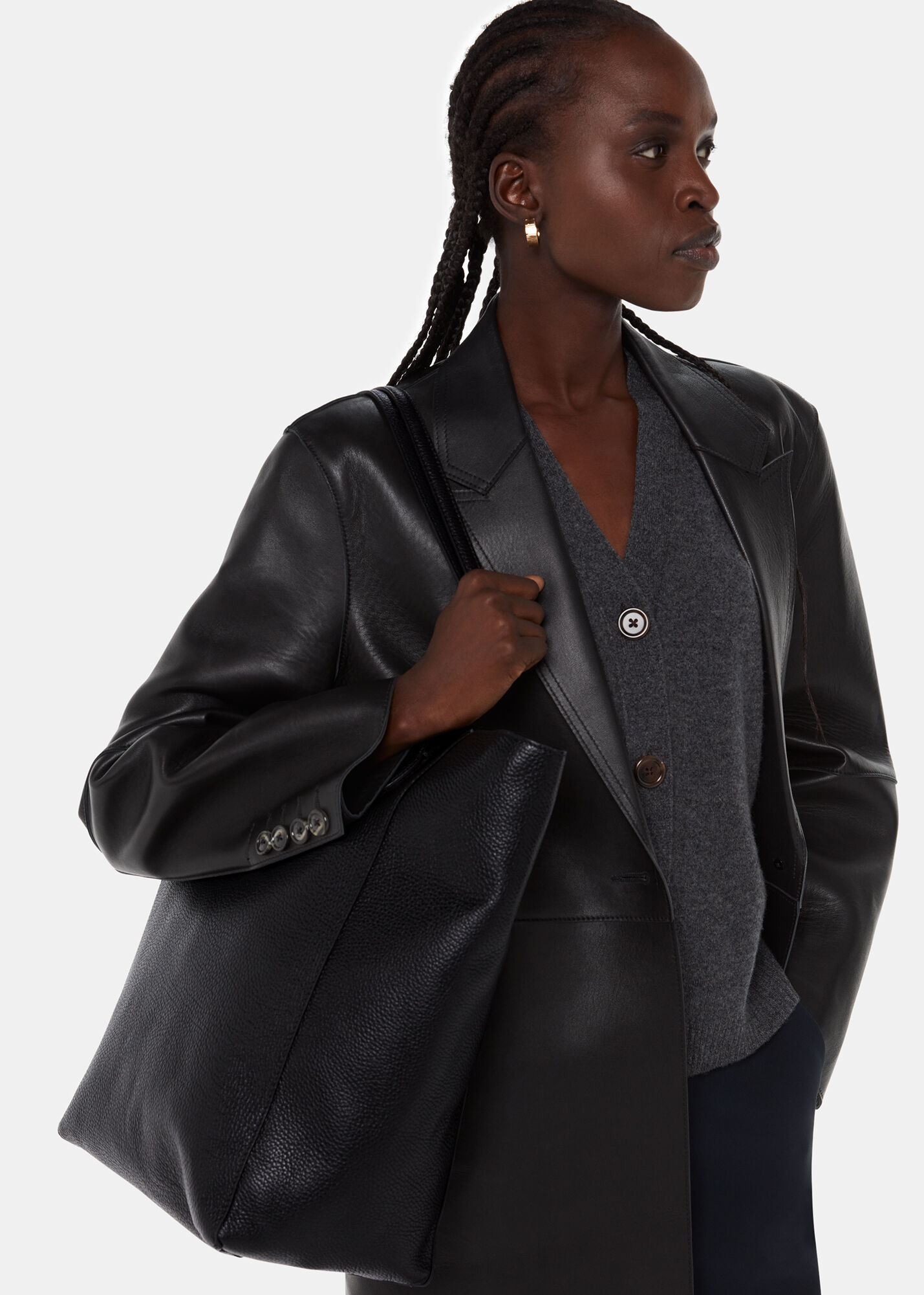 Black leather on sale tote handbags