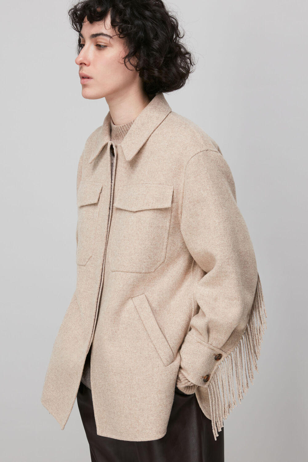 Fringe Detail Wool Overshirt