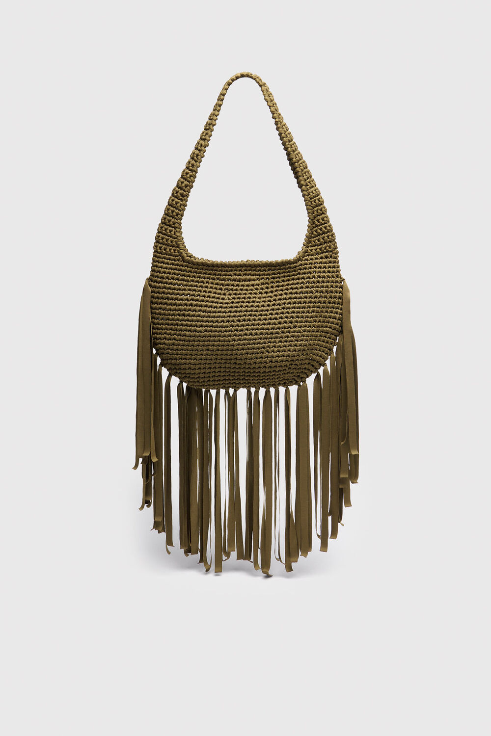 Khaki Adaline Fringe Crochet Bag