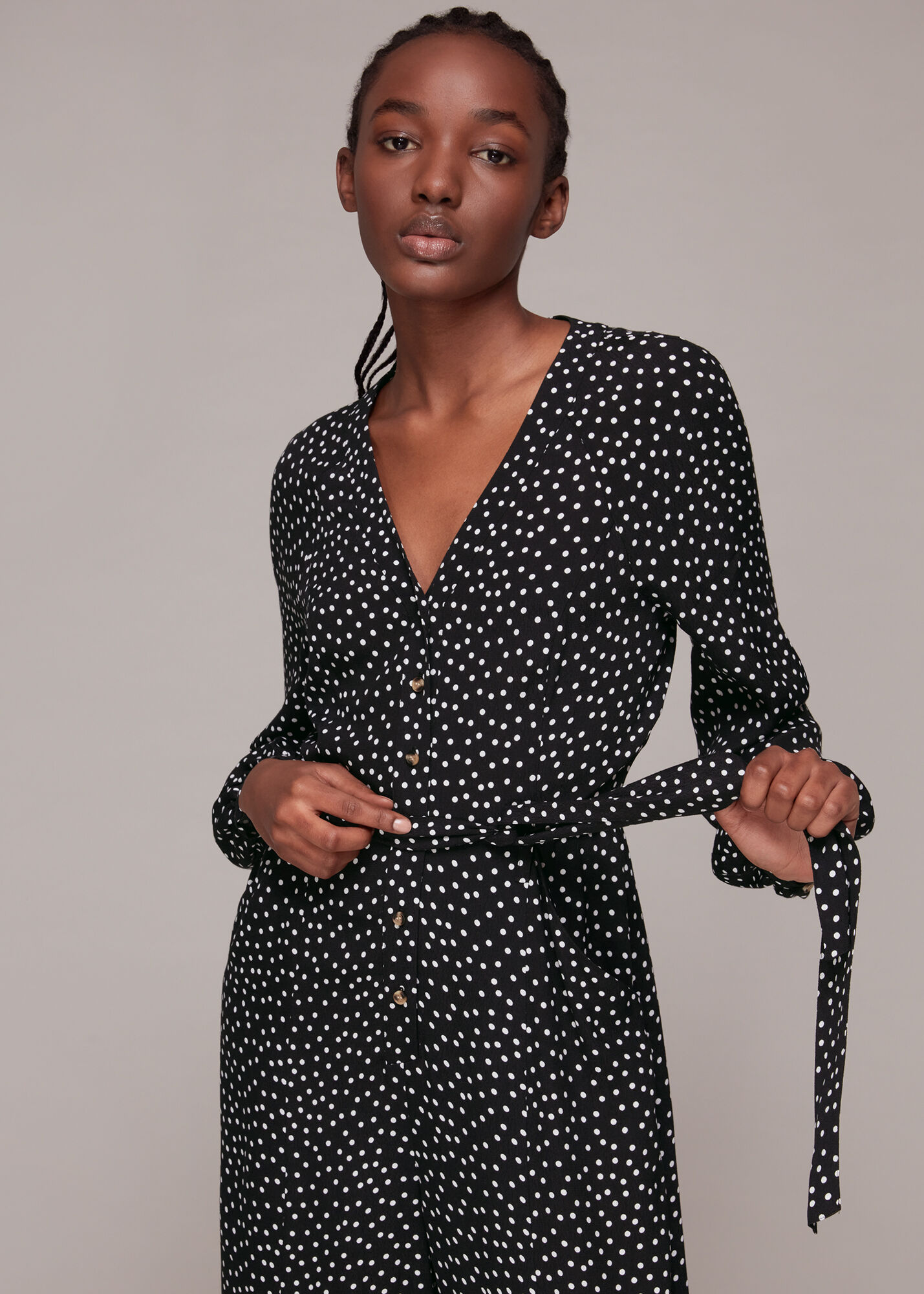 Black And White Lottie Spot Print Jumpsuit WHISTLES Whistles UK