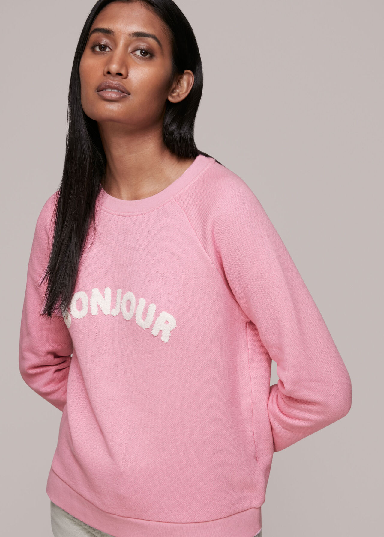 Pink Bonjour Logo Sweatshirt, WHISTLES