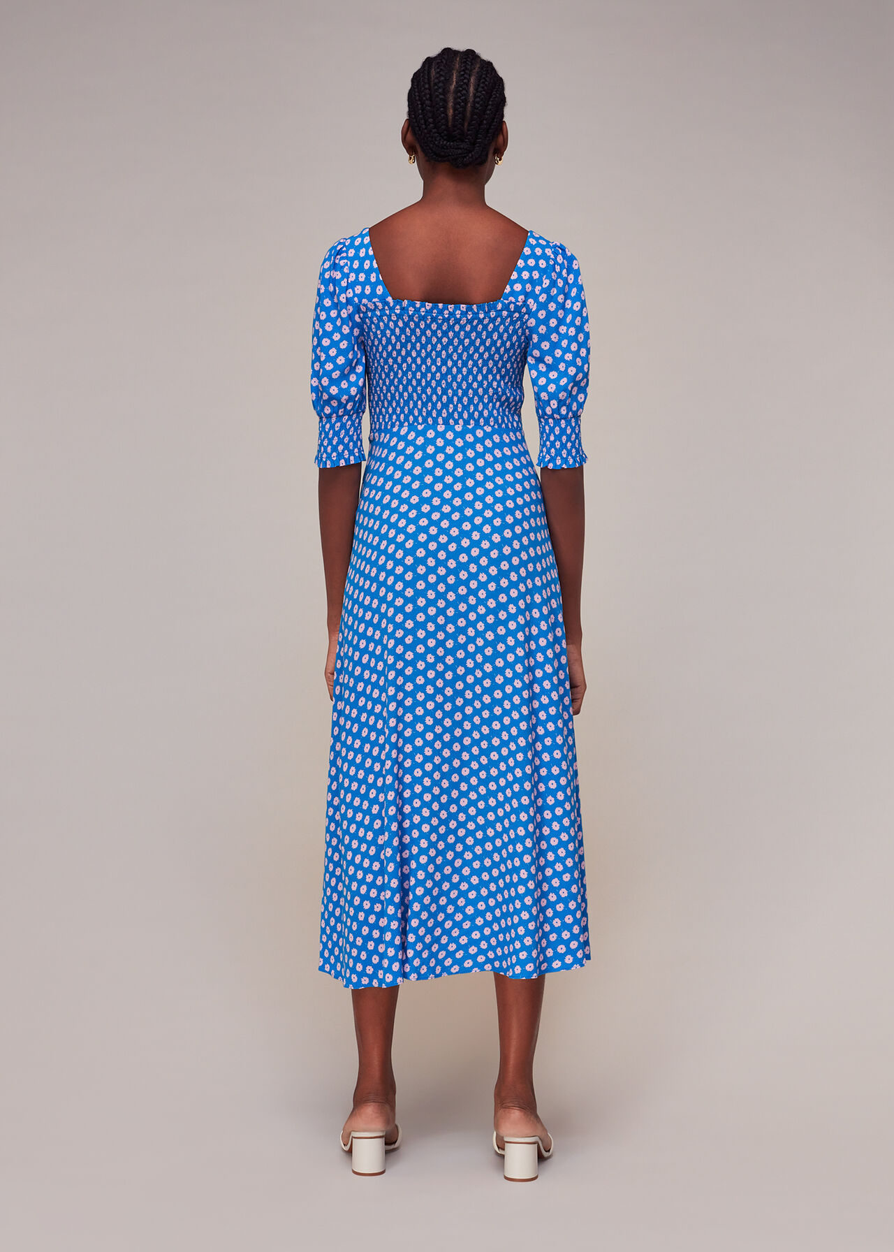 Floral Sunburst Shirred Dress