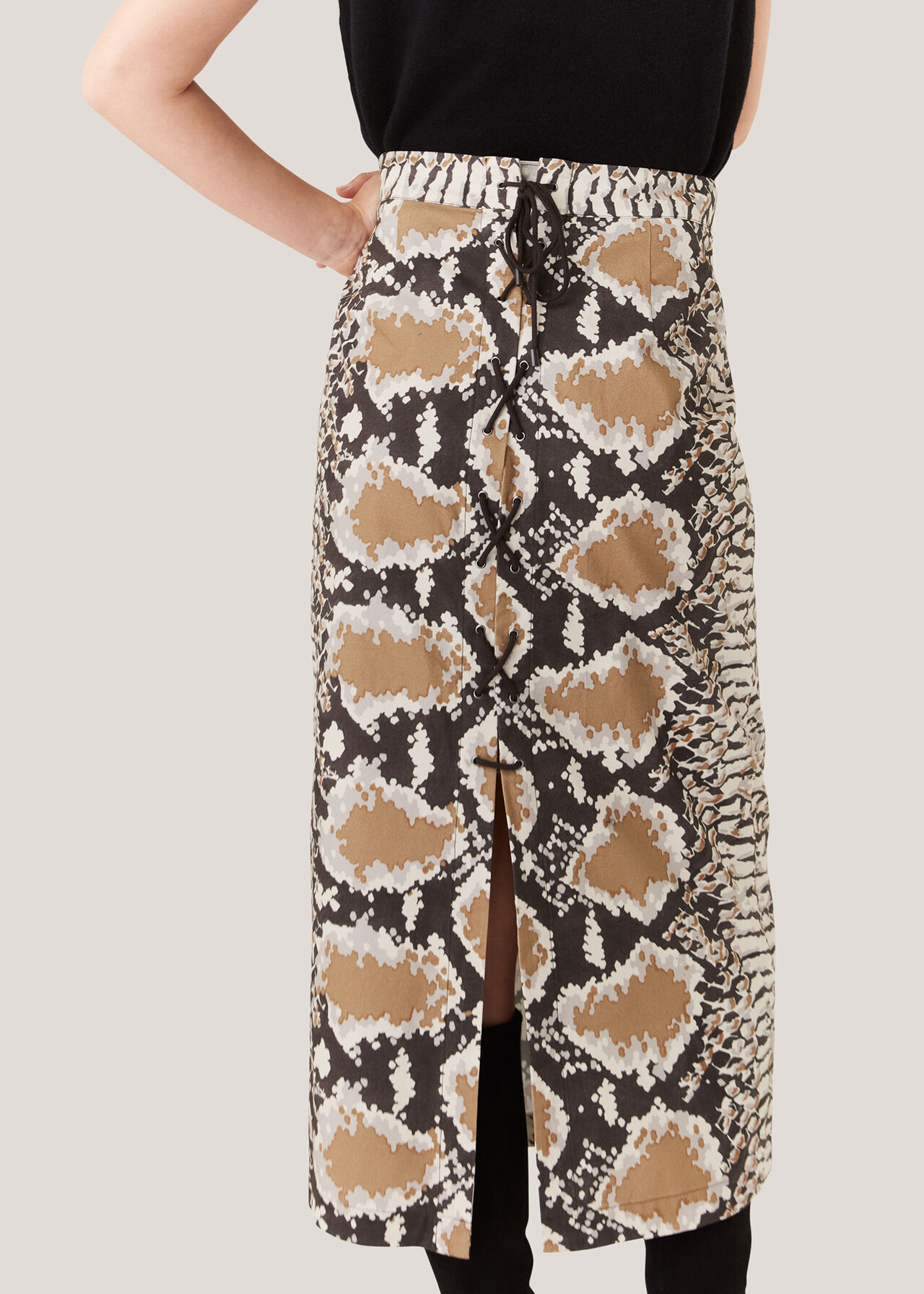 Snake Print Midi Skirt