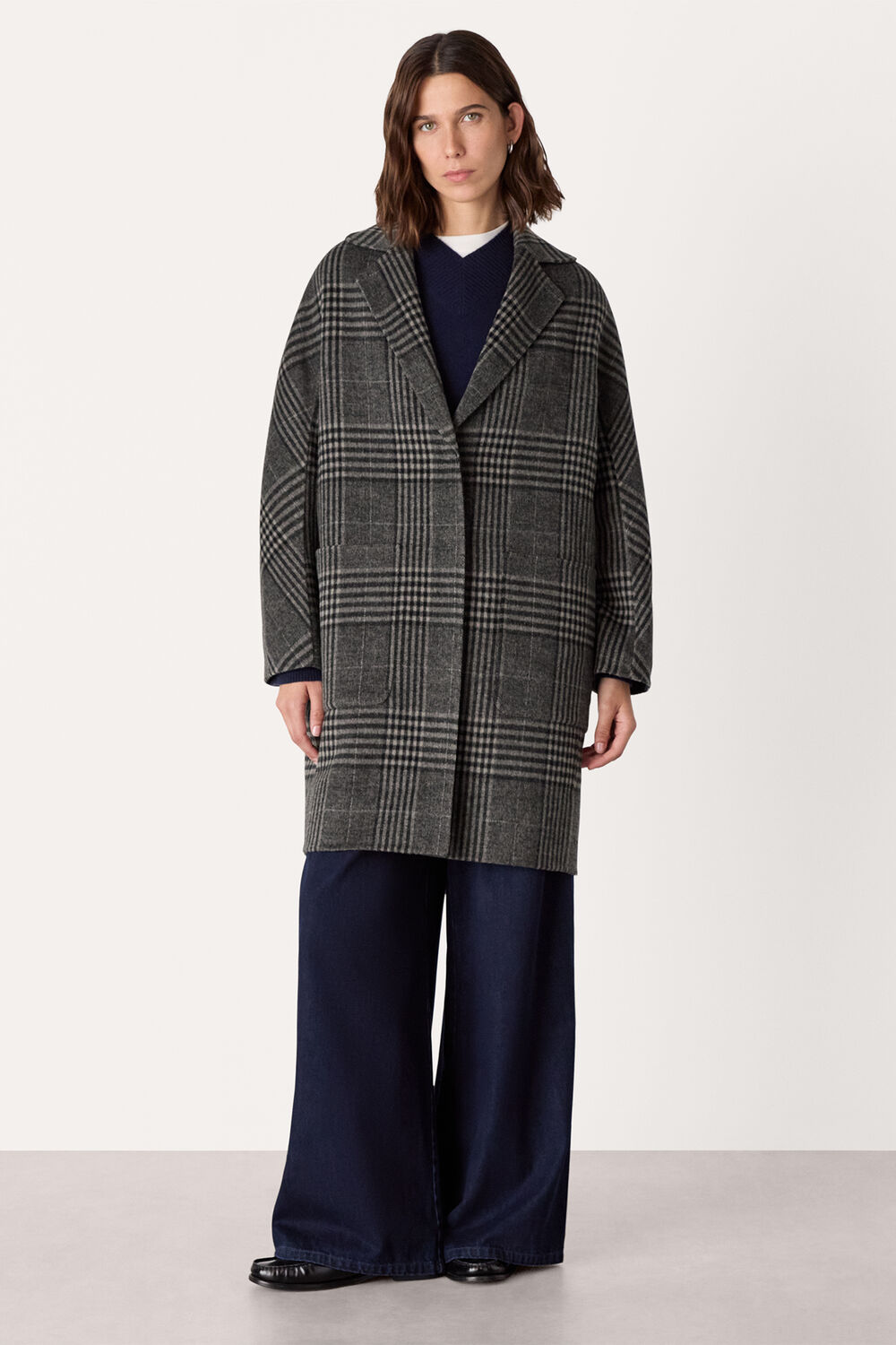 Grey Cassie Double Face Check Coat