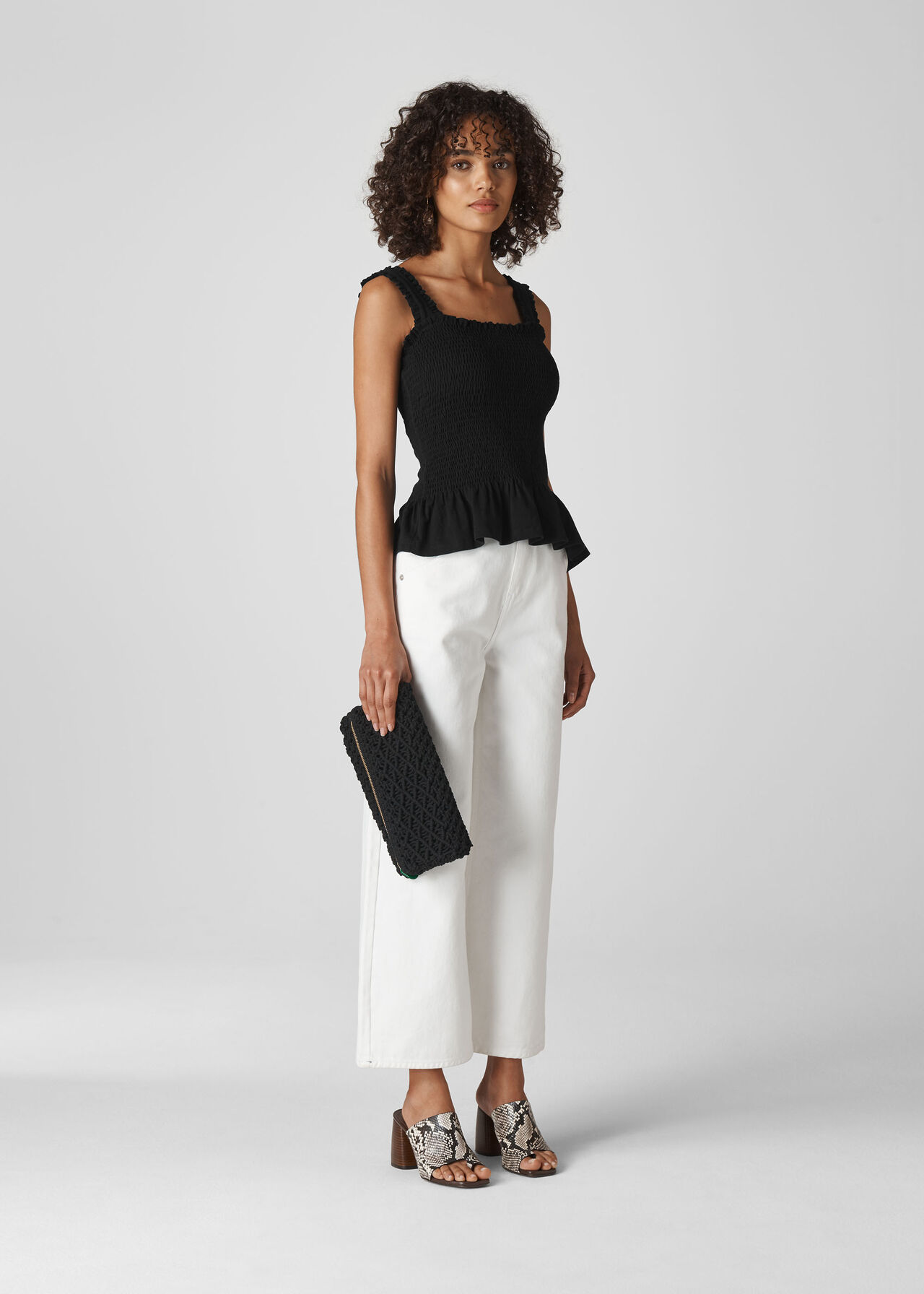 Black Rouched Square Neck Top | WHISTLES | Whistles UK