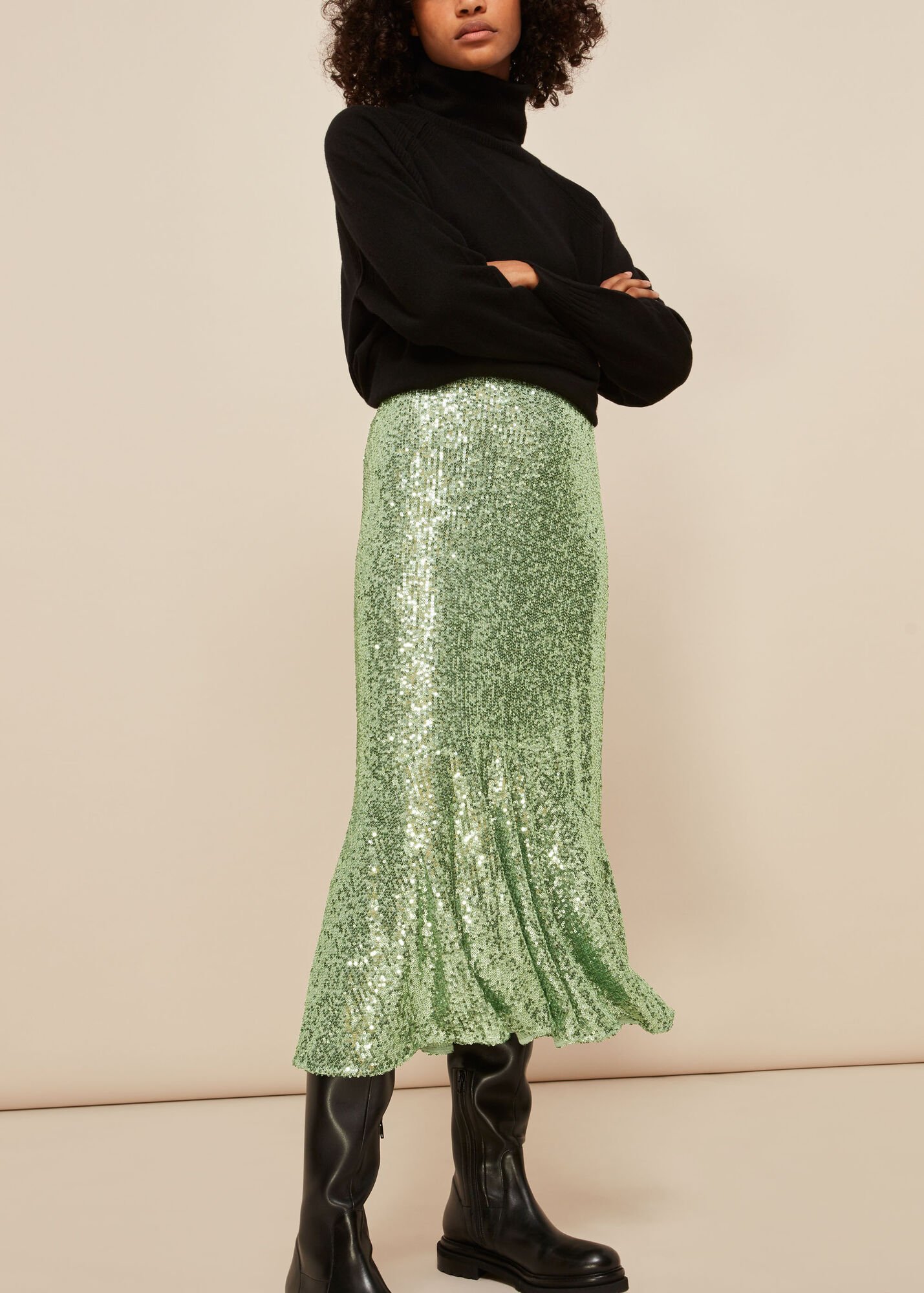 Green Suki Sequin Skirt | WHISTLES