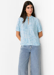 Bamboo Leaves Tie Neck Blouse