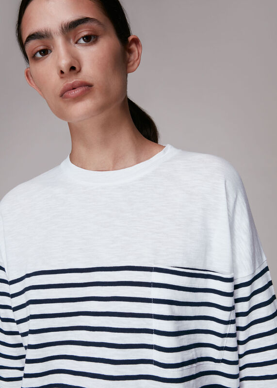 Navy Breton Cotton Pocket Top