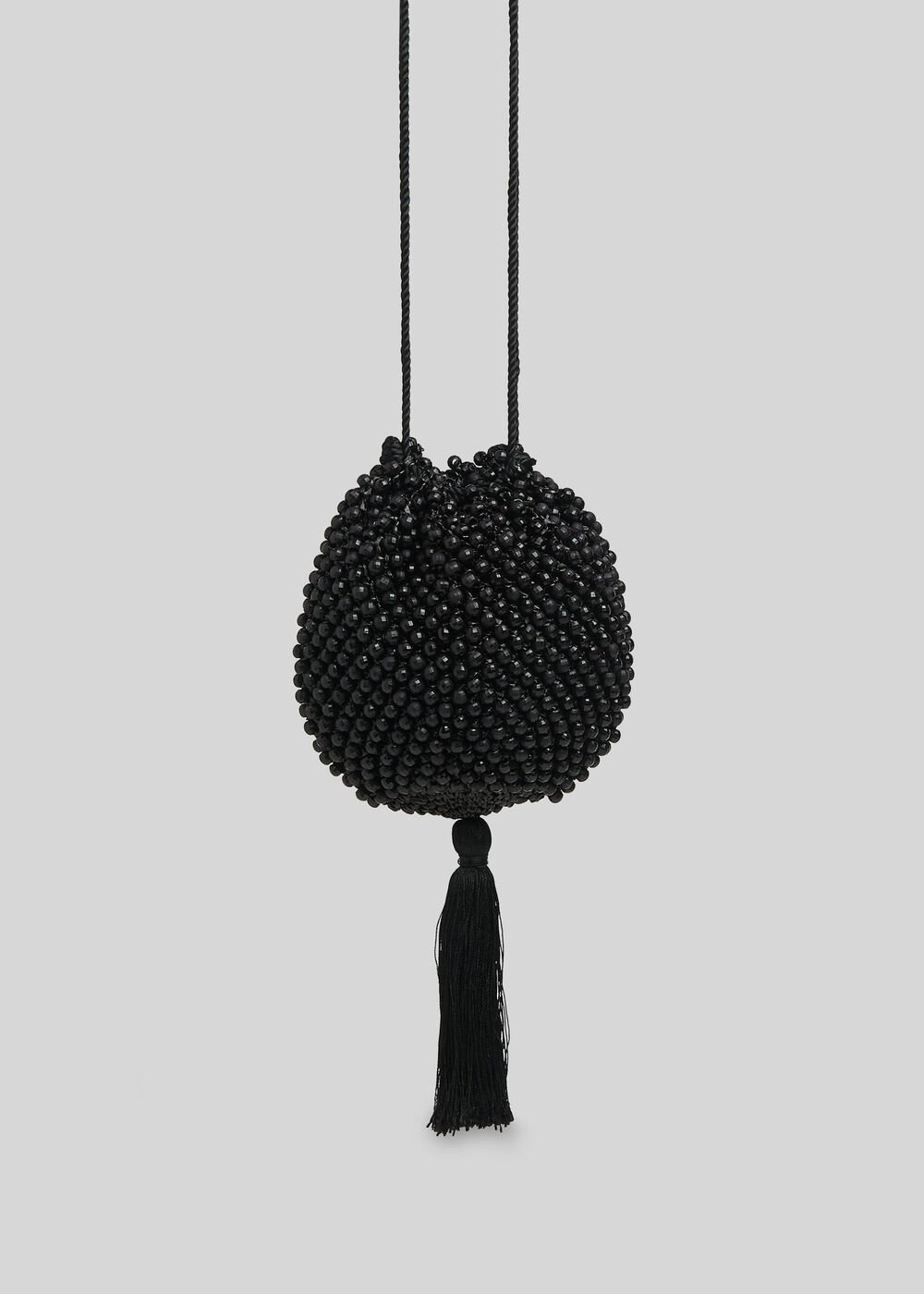 Lila Beaded Drawstring Bag Black