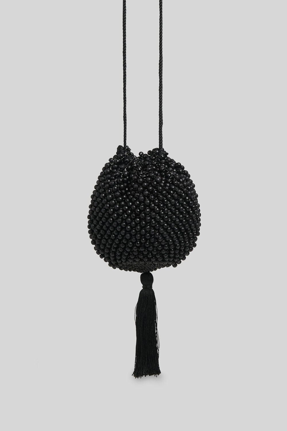 Lila Beaded Drawstring Bag Black