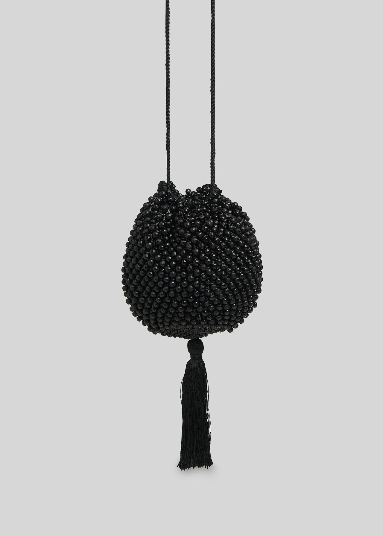 Lila Beaded Drawstring Bag Black