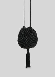 Lila Beaded Drawstring Bag Black