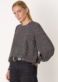 Spot Shirred Cuff Blouse