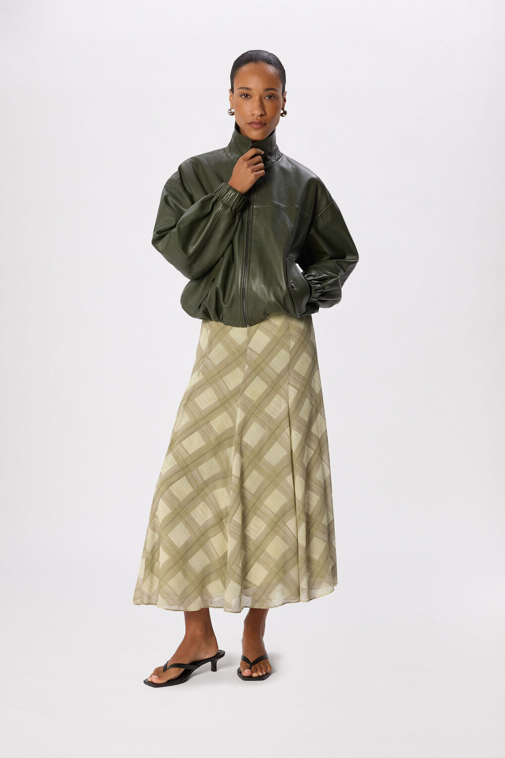Green Check Midi Skirt