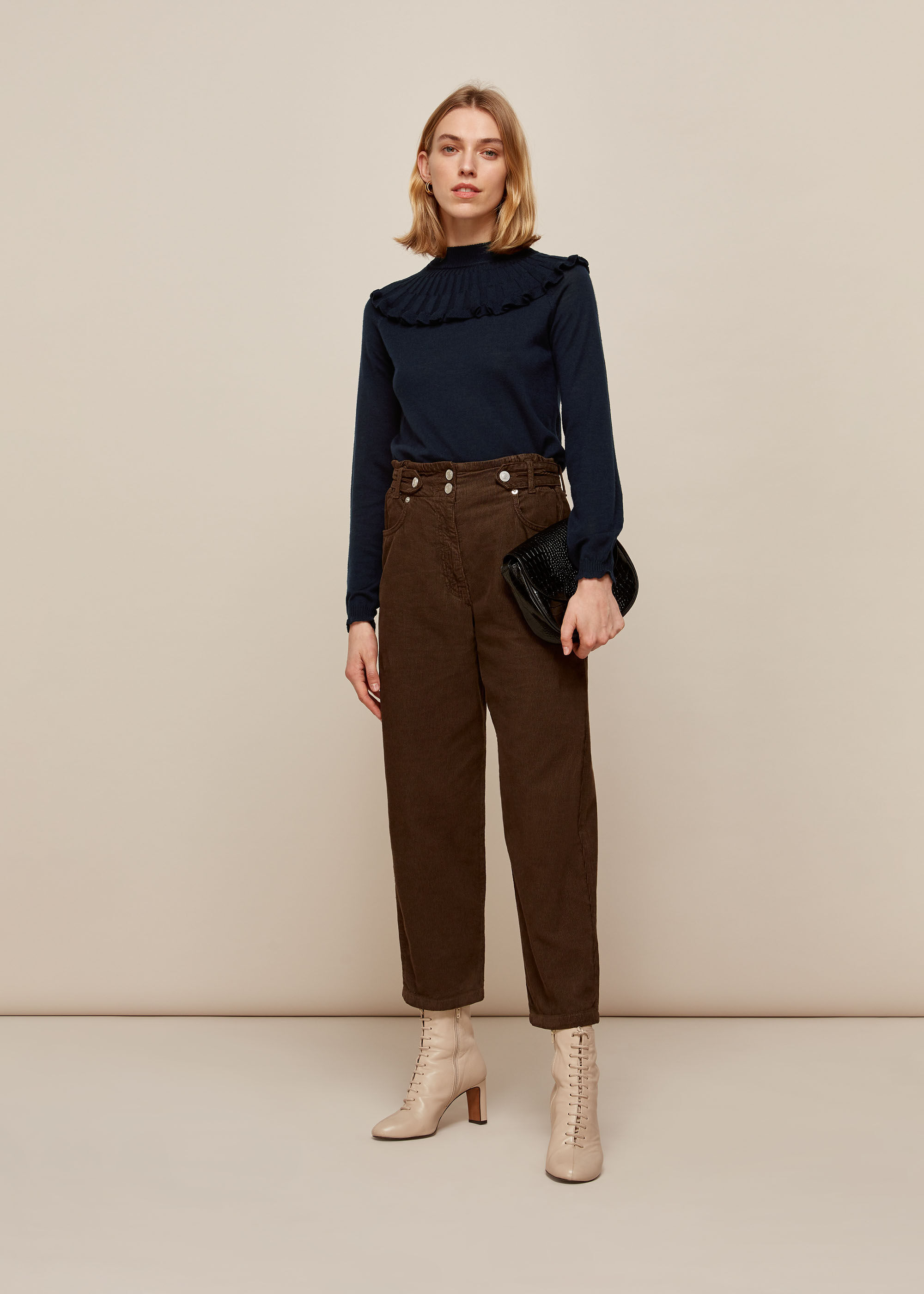 Navy Frill Fine Merino Wool Knit | WHISTLES | Whistles UK |
