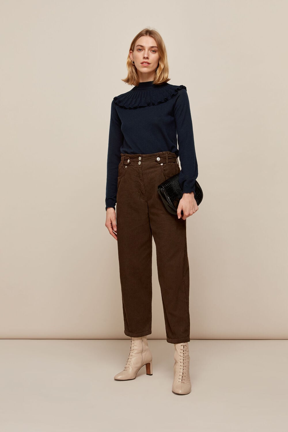Frill Fine Merino Wool Knit Navy