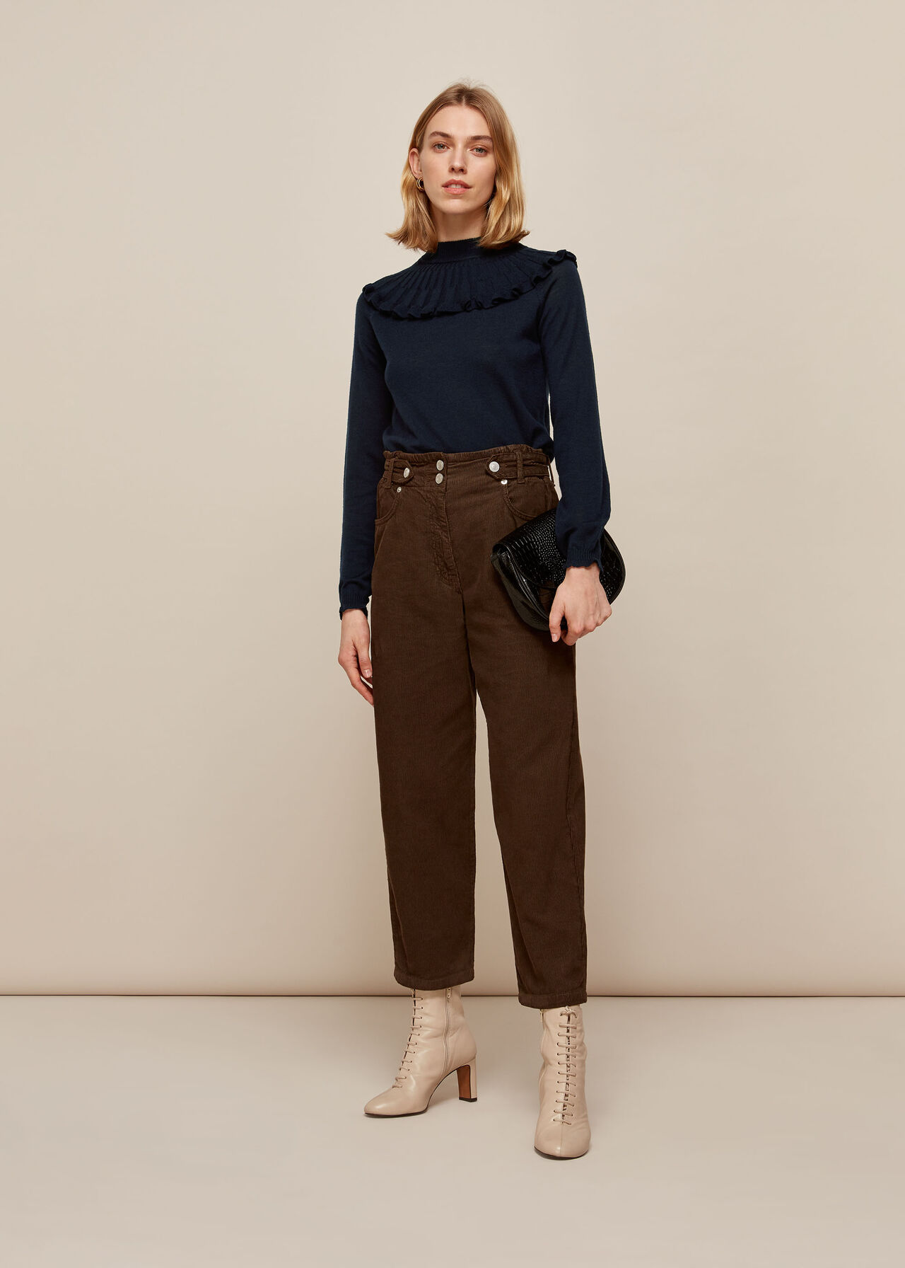 Frill Fine Merino Wool Knit Navy