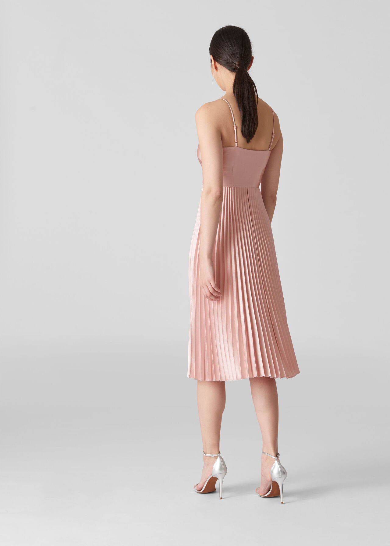 Satin Pleated Strappy Dress