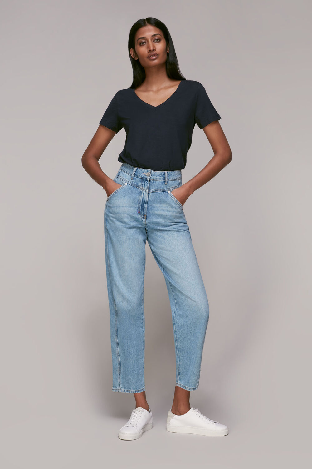 Sophie V Neck Cotton Tshirt Navy