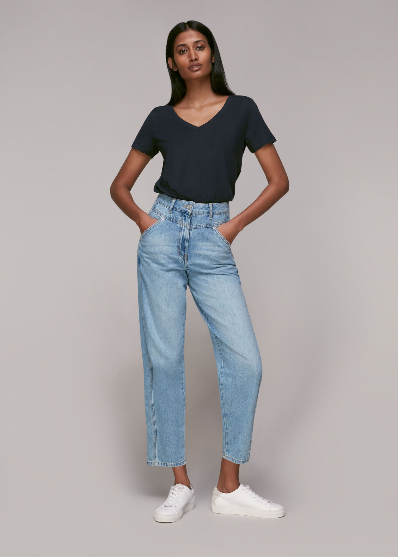 Sophie V Neck Cotton Tshirt Navy