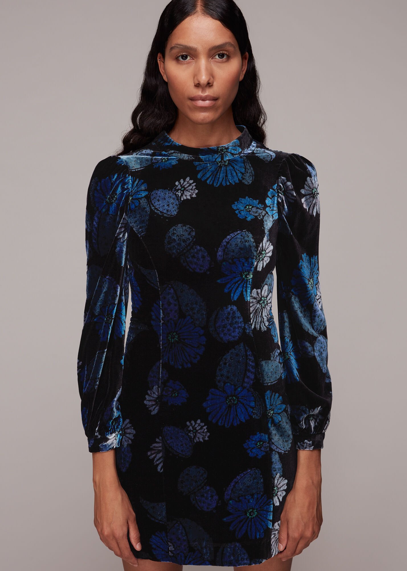 Whistles blue 2025 velvet dress