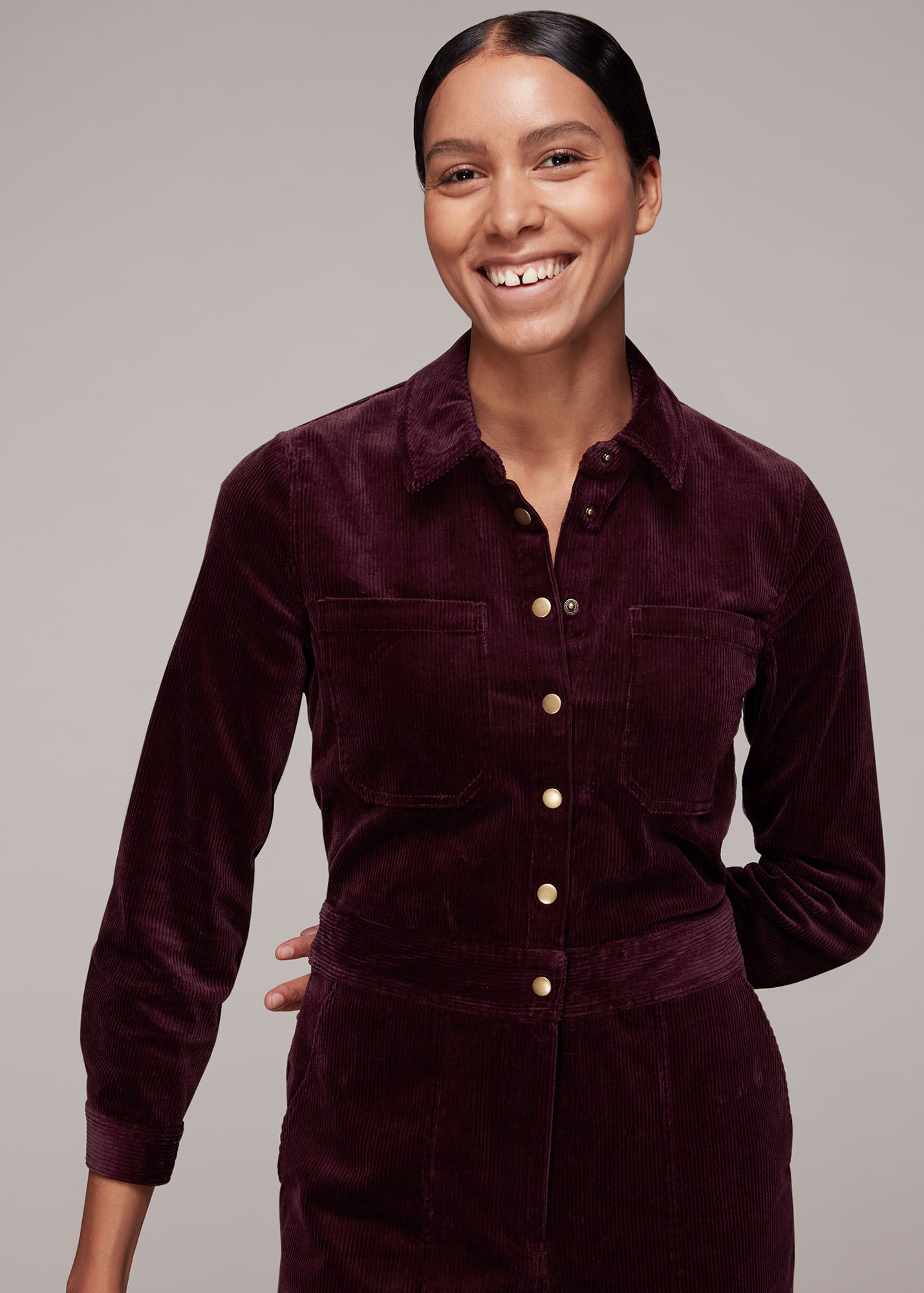 Burgundy Gabby Corduroy Jumpsuit WHISTLES