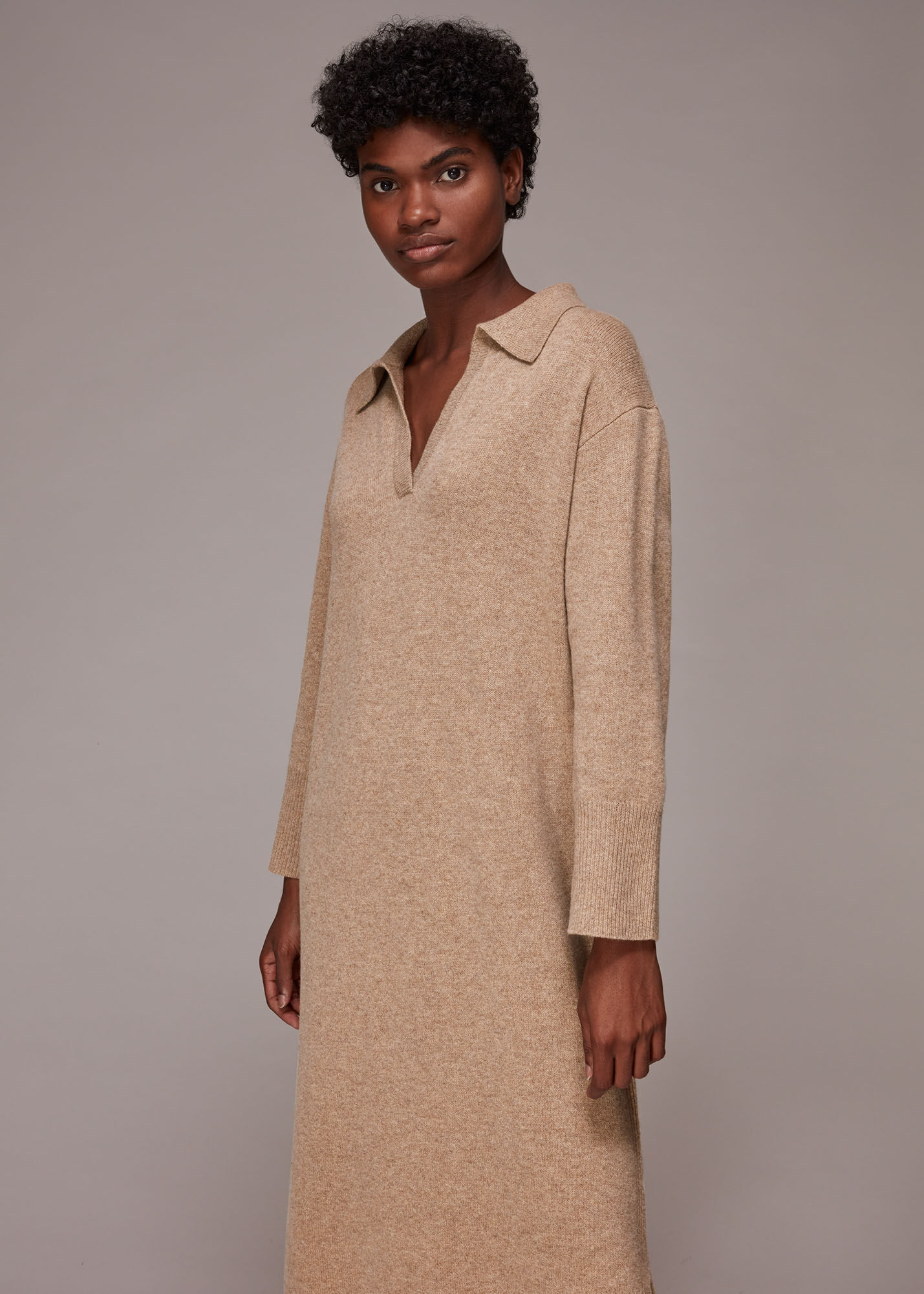 Oatmeal Collar Midi Knit Dress | WHISTLES |