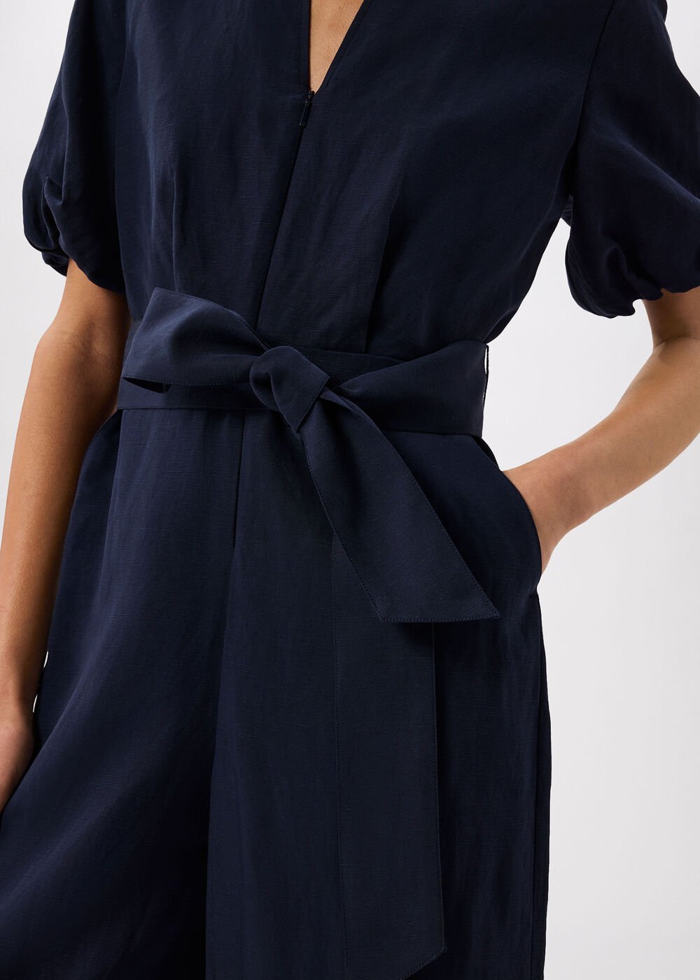 Linen Blend Tie Waist Jumpsuit