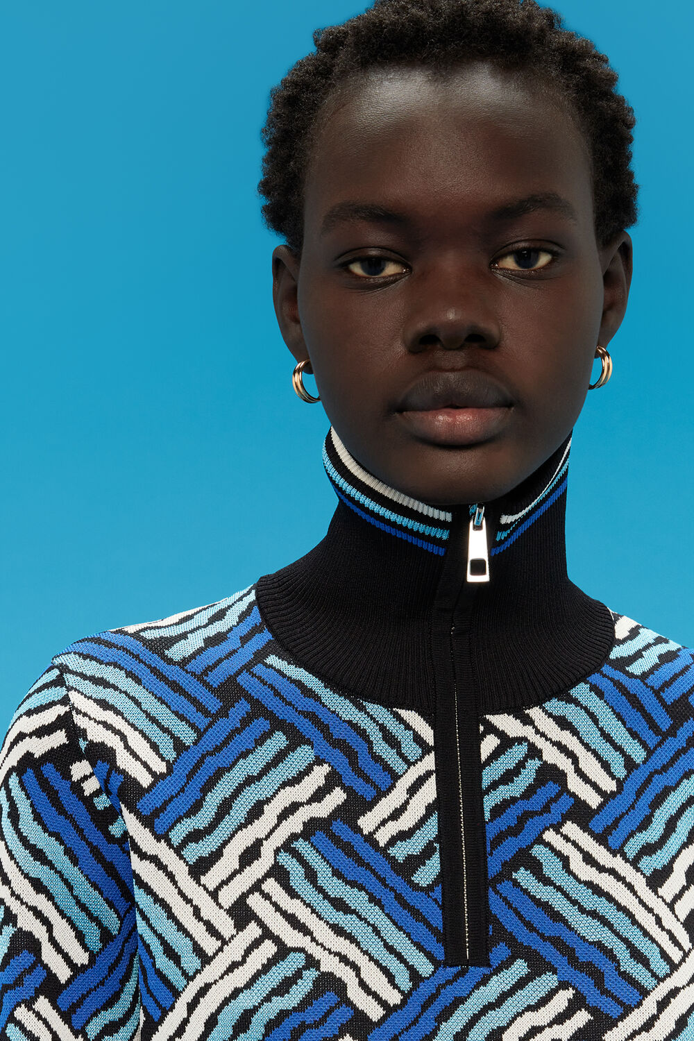 Jacquard Zip Neck Knit