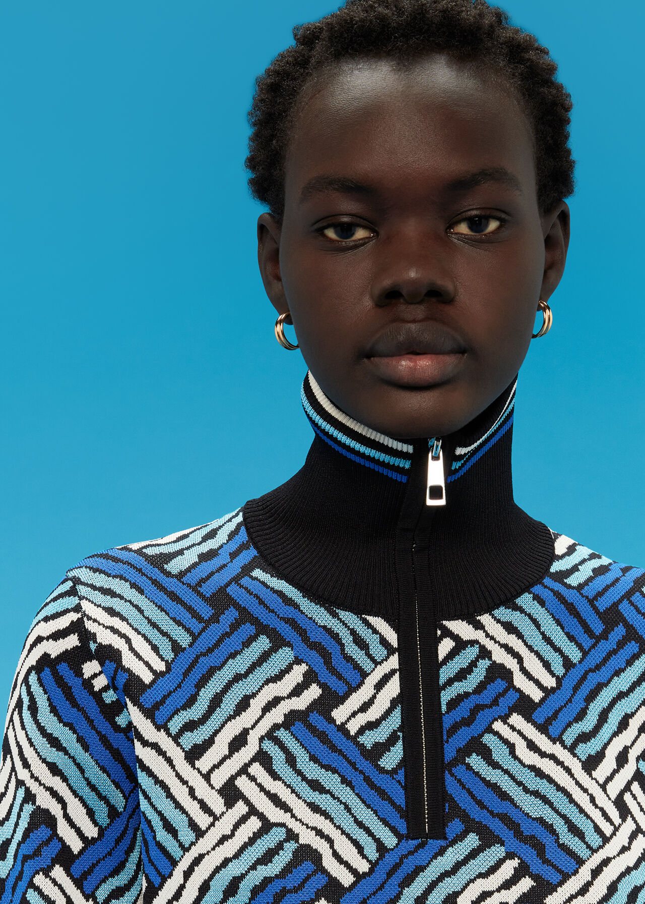 Jacquard Zip Neck Knit