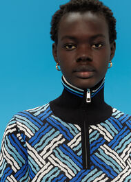 Jacquard Zip Neck Knit