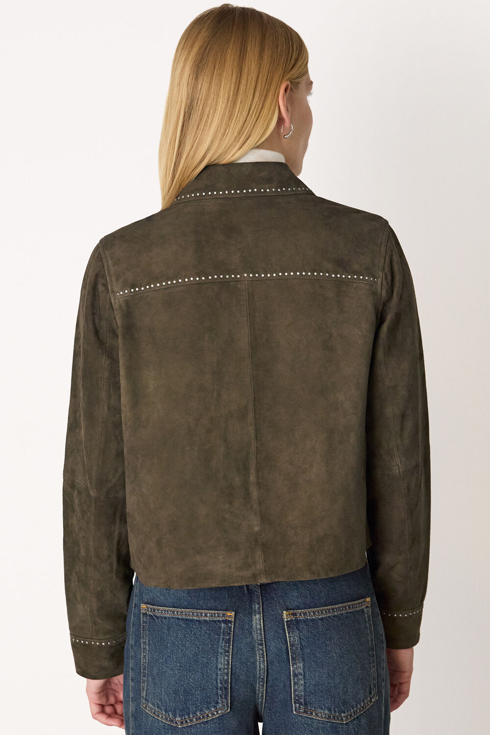 Olive Suede Leather Studded Jacket